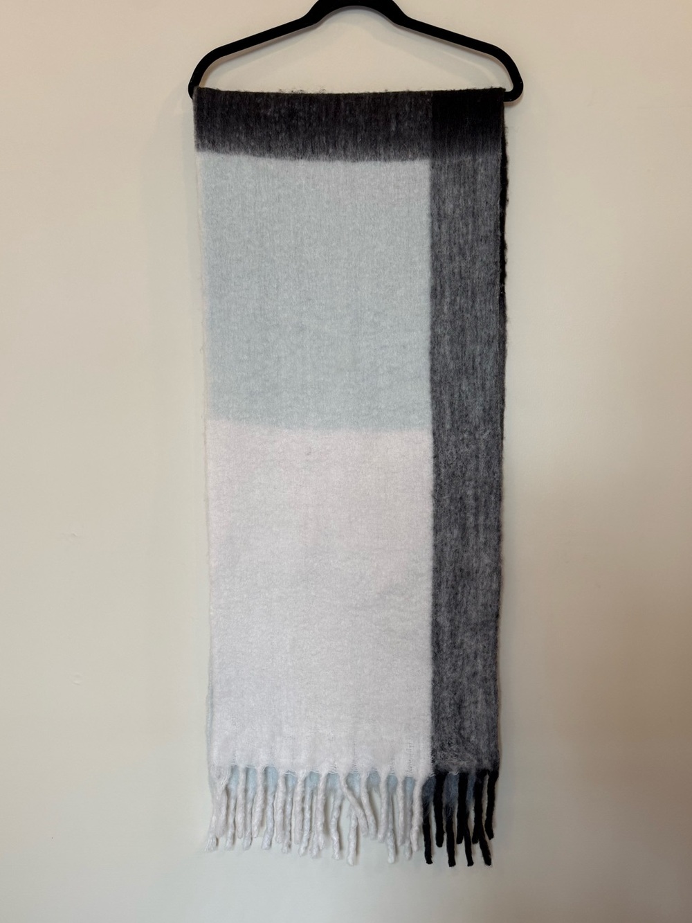 LOFT Gray, White & Light Blue Fringe Throw Scarf